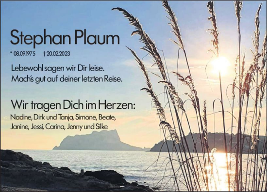 Traueranzeige von Stephan Plaum von Hinterländer Anzeiger
