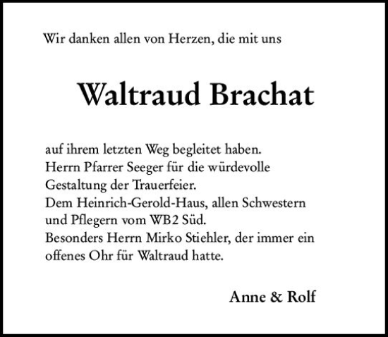 Traueranzeige von Waltraud Brachat von Darmstädter Echo
