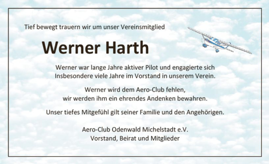 Traueranzeige von Werner Harth von Odenwälder Echo