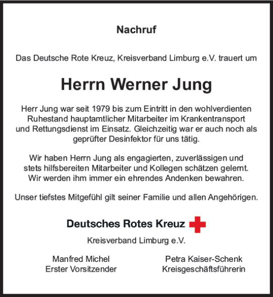 Traueranzeige von Werner Jung von Nassauische Neue Presse