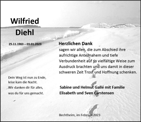 Traueranzeige von Wilfried Diehl von Wormser Zeitung