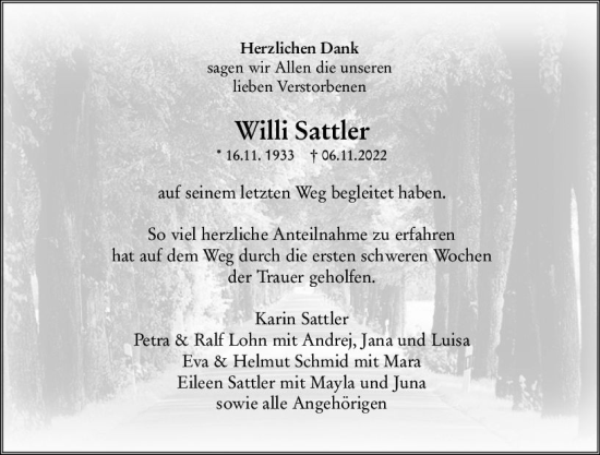 Traueranzeige von Willi Sattler von WK Rheingau