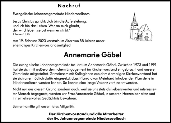 Traueranzeige von Annemarie Göbel von Idsteiner Land/Untertaunus