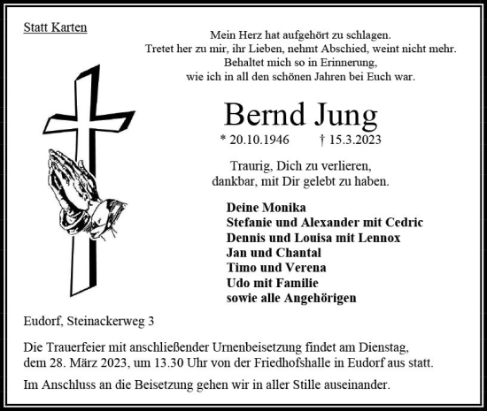 Traueranzeige von Bernd Jung von VRM Trauer