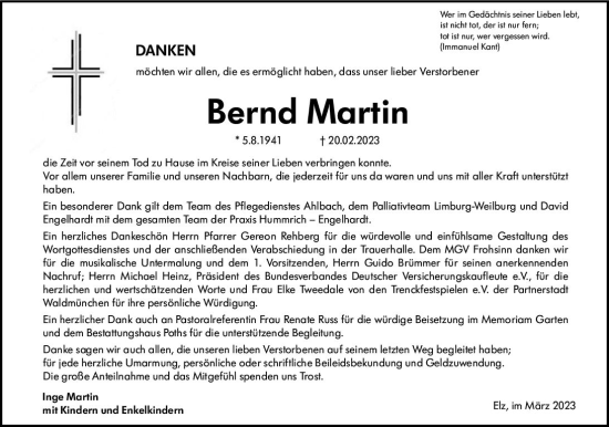 Traueranzeige von Bernd Martin von Nassauische Neue Presse
