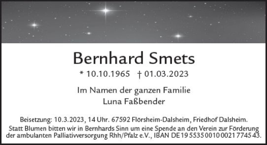 Traueranzeige von Bernhard Smets von Wiesbadener Kurier