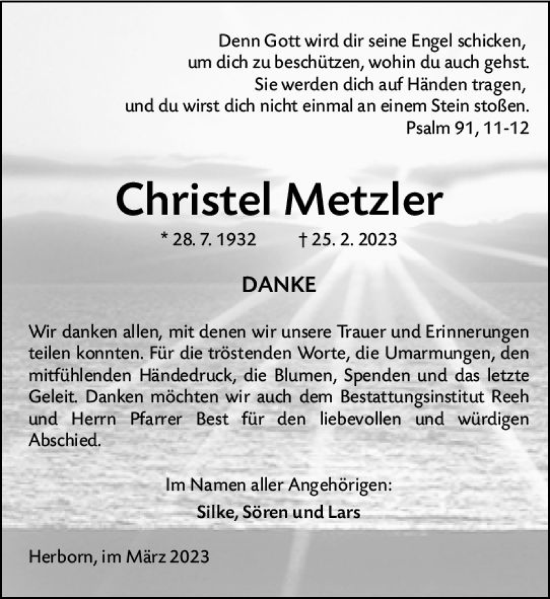Traueranzeige von Christel Metzler von Dill Block