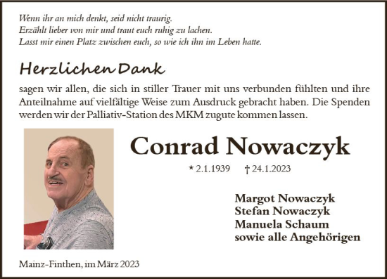 Traueranzeige von Conrad Nowaczyk von Allgemeine Zeitung Mainz