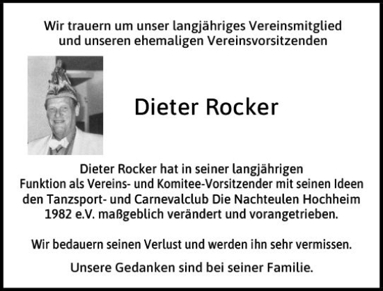 Traueranzeige von Dieter Rocker von Hochheimer Zeitung