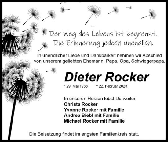Traueranzeige von Dieter Rocker von Hochheimer Zeitung