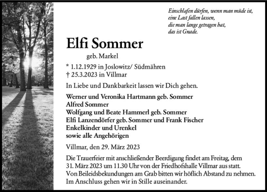 Traueranzeige von Elfi Sommer von Nassauische Neue Presse