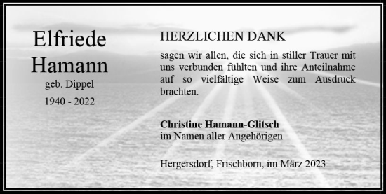 Traueranzeige von Elfriede Hamann von Oberhessen Kurier