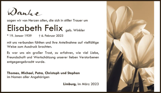 Traueranzeige von Elisabeth Felix Winkler von Nassauische Neue Presse