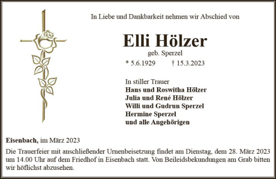 Traueranzeige von Elli Hölzer von Camberger Anzeiger