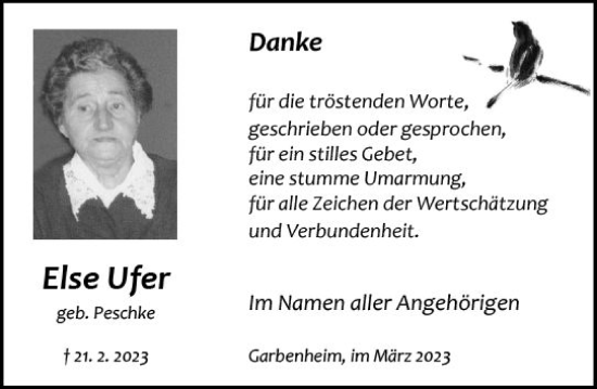Traueranzeige von Else Ufer von Wetzlarer Neue Zeitung