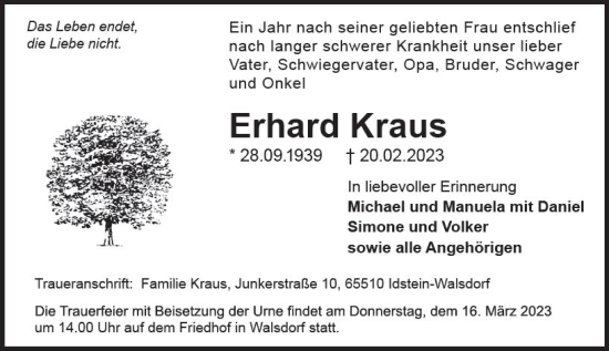 Traueranzeige von Erhard Kraus von Camberger Anzeiger