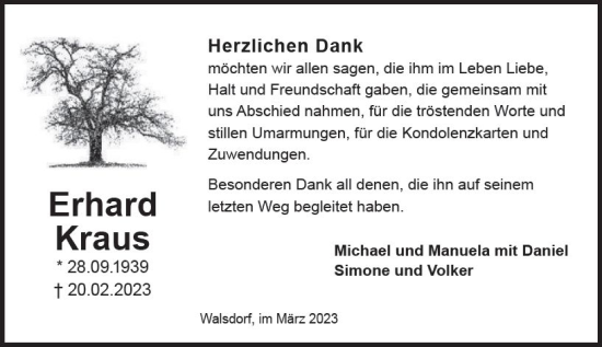 Traueranzeige von Erhard Kraus von Camberger Anzeiger