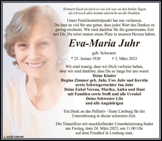Traueranzeige von Eva-Maria Juhr von Nassauische Neue Presse