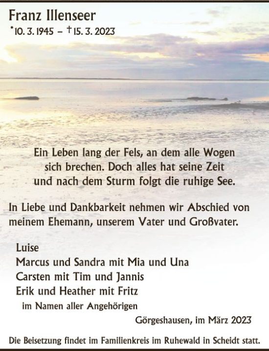 Traueranzeige von Franz Illenseer von Nassauische Neue Presse