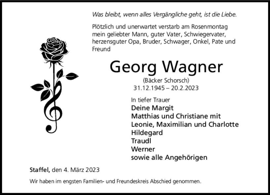 Traueranzeige von Georg Wagner von Nassauische Neue Presse