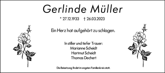 Traueranzeige von Gerlinde Müller von Dill Block