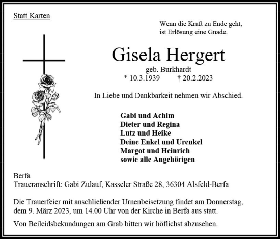 Traueranzeige von Gisela Hergert von VRM Trauer
