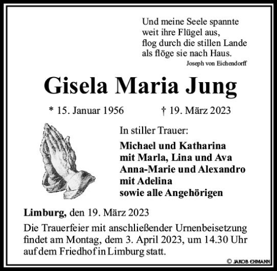 Traueranzeige von Gisela Maria Jung von Nassauische Neue Presse