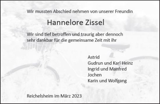 Traueranzeige von Hannelore Zissel von Odenwälder Echo