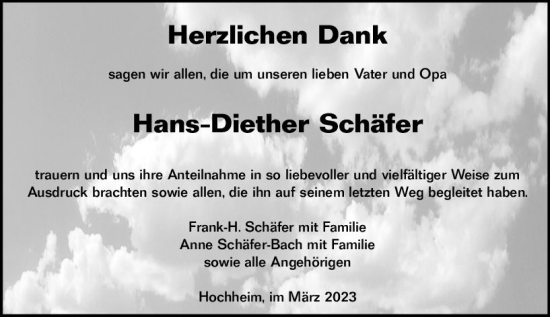 Traueranzeige von Hans-Diether Schäfer von Hochheimer Zeitung