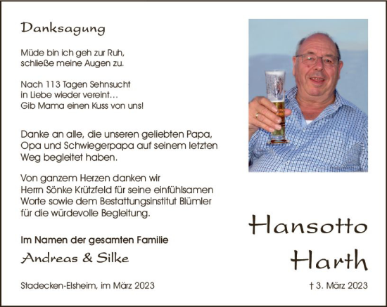 Traueranzeige von Hansotto Harth von Allgemeine Zeitung Mainz