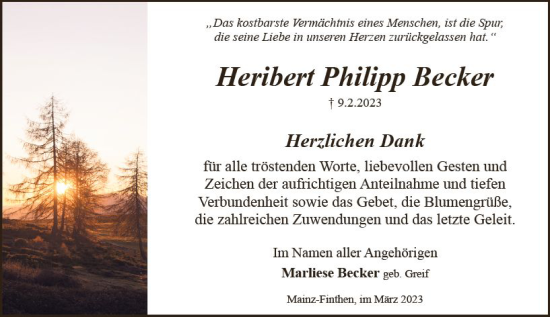 Traueranzeige von Heribert Philipp Becker von Allgemeine Zeitung Mainz