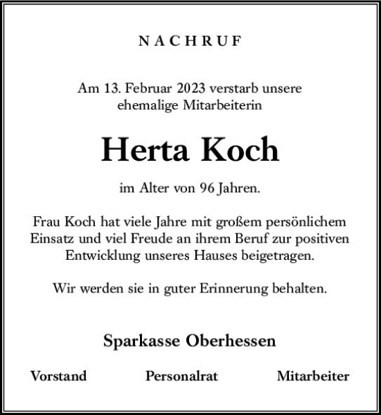 Traueranzeige von Herta Koch von VRM Trauer