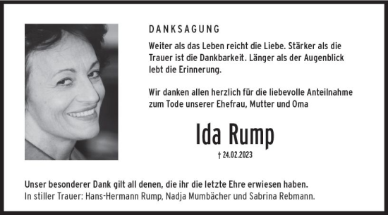 Traueranzeige von Ida Rump von Allgemeine Zeitung Mainz