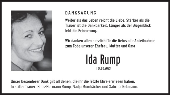Traueranzeige von Ida Rump von Hochheimer Zeitung