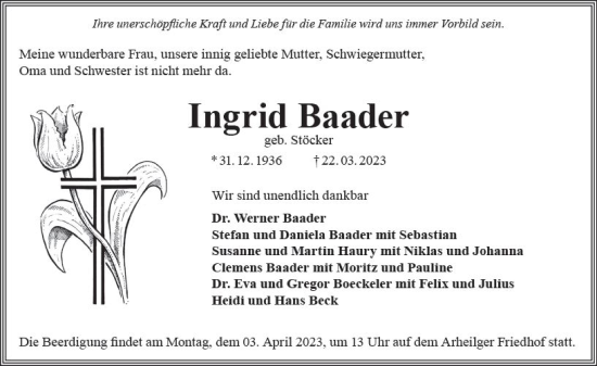 Traueranzeige von Ingrid Baader von Darmstädter Echo