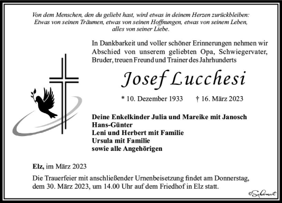Traueranzeige von Josef Lucchesi von Nassauische Neue Presse