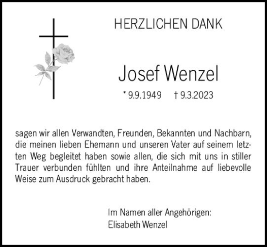 Traueranzeige von Josef Wenzel von Hochheimer Zeitung
