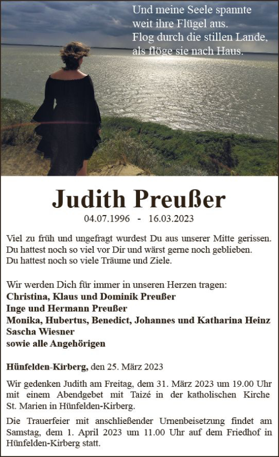 Traueranzeige von Judith Preußer von Nassauische Neue Presse