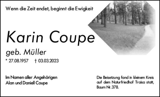 Traueranzeige von Karin Coupe von Darmstädter Echo