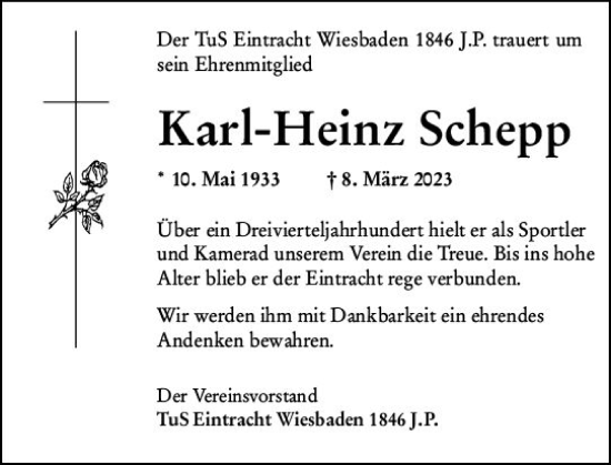 Traueranzeige von Karl-Heinz Schepp von Wiesbadener Kurier