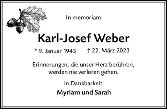 Traueranzeige von Karl-Josef Weber von Nassauische Neue Presse