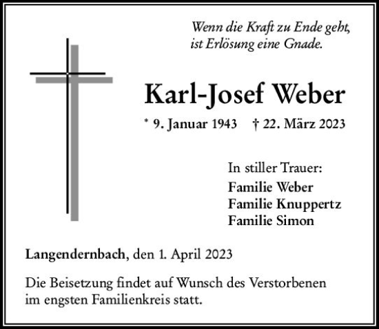 Traueranzeige von Karl-Josef Weber von Nassauische Neue Presse