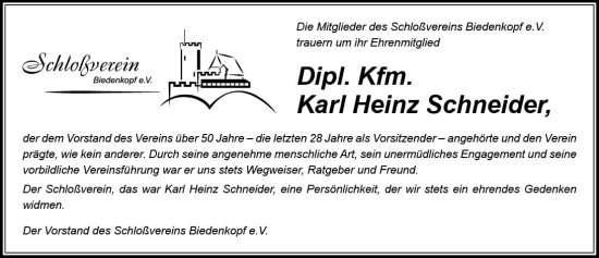 Traueranzeige von Karl Heinz Schneider von Hinterländer Anzeiger
