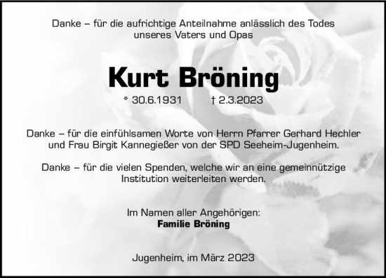 Traueranzeige von Kurt Bröning von Darmstädter Echo