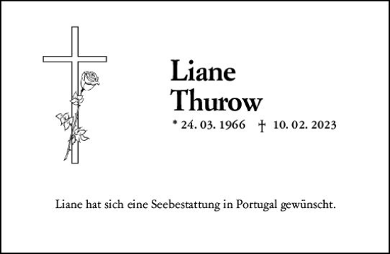 Traueranzeige von Liane Thurow von Wormser Zeitung