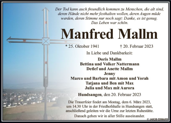 Traueranzeige von Manfred Mallm von Nassauische Neue Presse