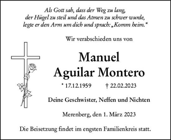 Traueranzeige von Manuel Aguilar Montero von Weilburger Tageblatt