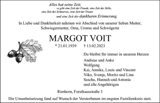 Traueranzeige von Margot Voit von Odenwälder Echo