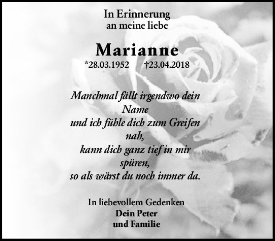 Traueranzeige von Marianne Kriesch von Starkenburger Echo