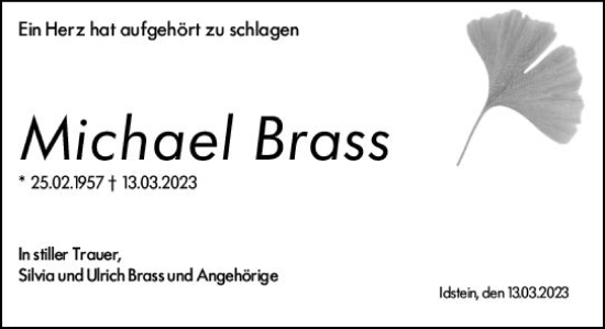 Traueranzeige von Michael Brass von Wiesbadener Kurier